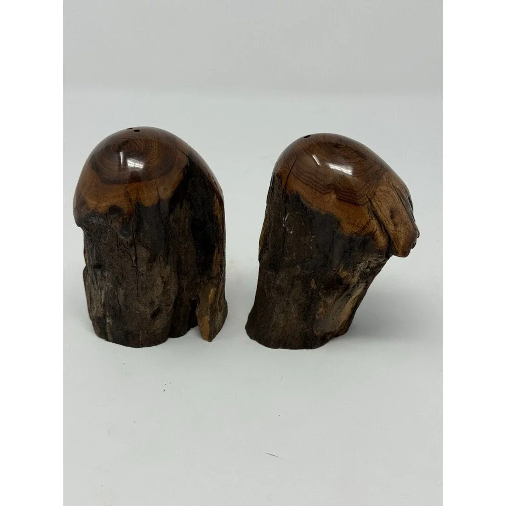 Handmade Live-Edge Wood Salt & Pepper Shakers 2pc Brown/Black Small 4in